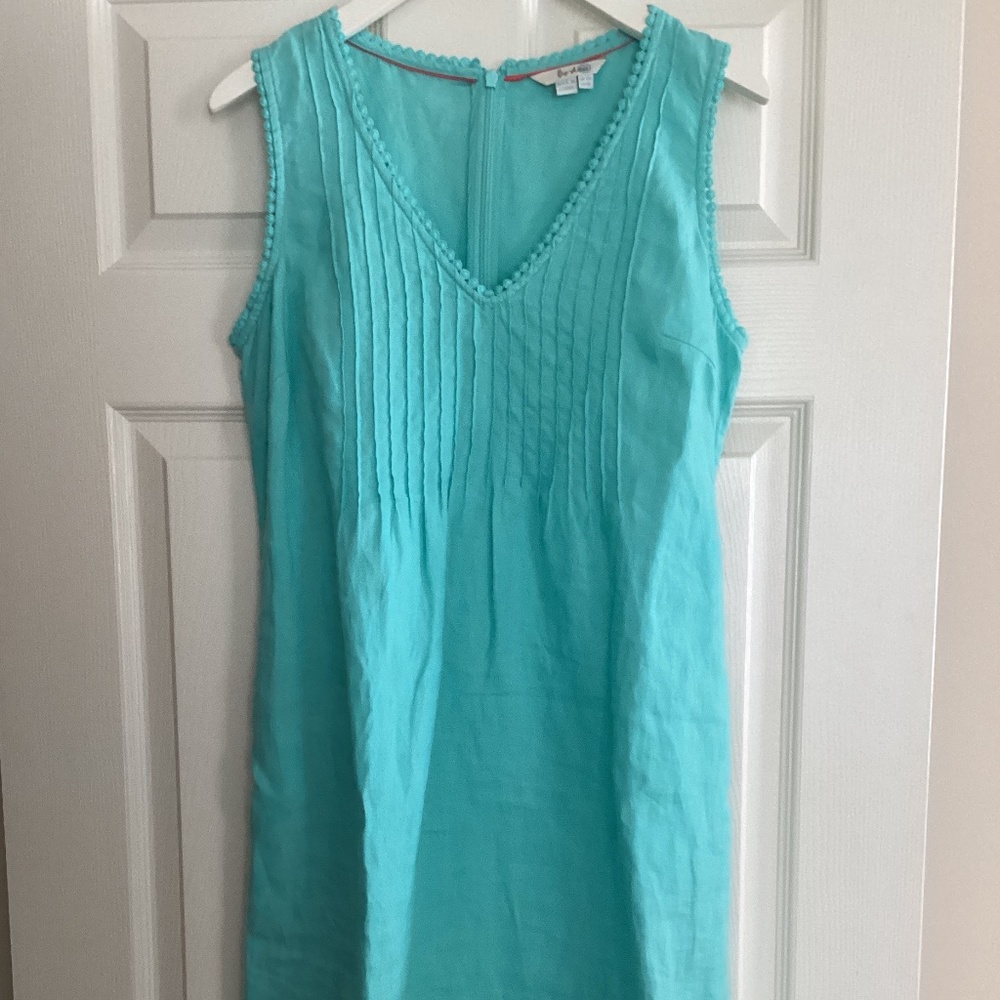 Boden  Valencia Turqouise V-Neck Linen  Dress